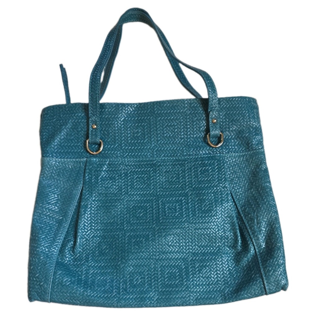 Gianni Chiarini Italy Teal Leather Woven Basketweave Shoulder Tote Handbag Bag